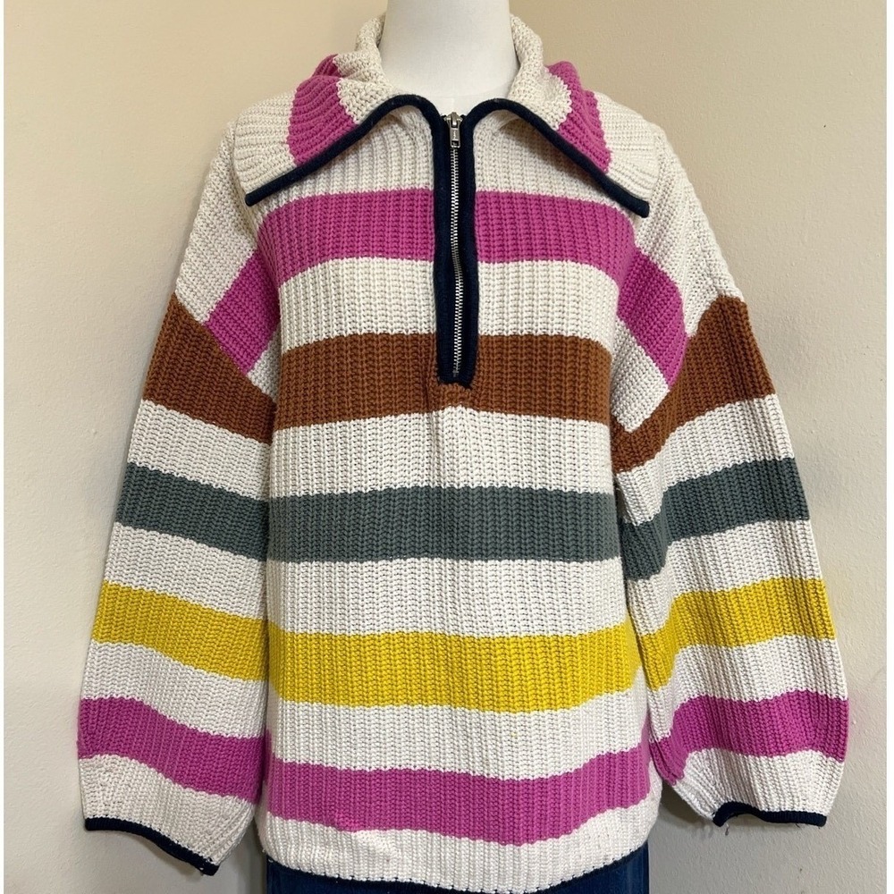 Free Assembly Cotton Wool Striped Half Zip Sweater XL Colorblock Chunky Knit